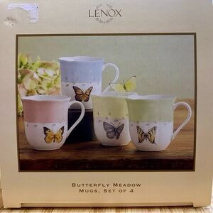 Lenox Butterfly Meadow Set of 4 Mugs Spring Tea or Coffee Fine Mugs